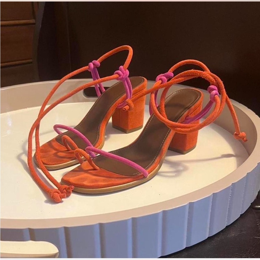 Alohas Women’s Orange & Pink Strappy Block Heel Sandals